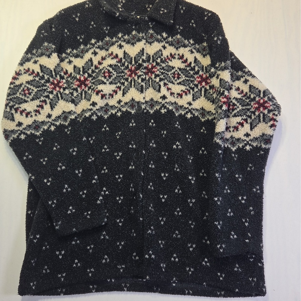 Vintage Sonoma L Bulky Boucle Cardigan Fair Isle Nordic Made USA 90s